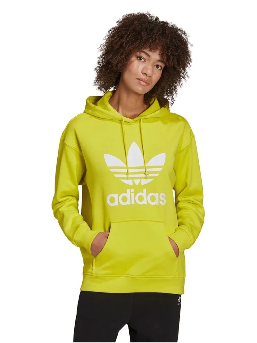 adidas Neon Yellow Trefoil Pullover Hoodie